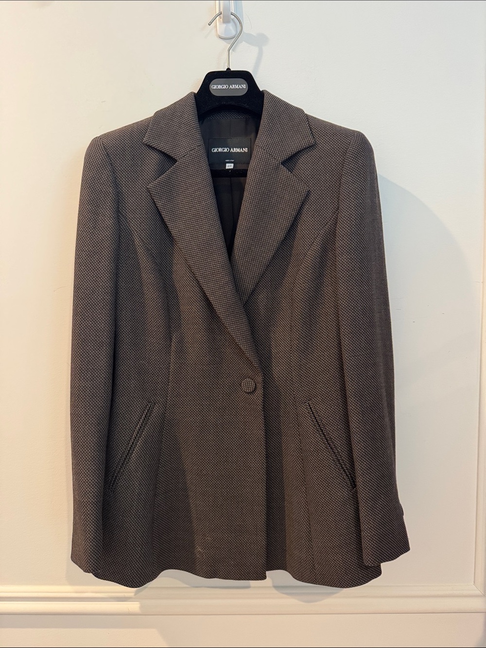 Giorgio Armani Vintage Women's Single-Button Herringbone Blazer - Brown